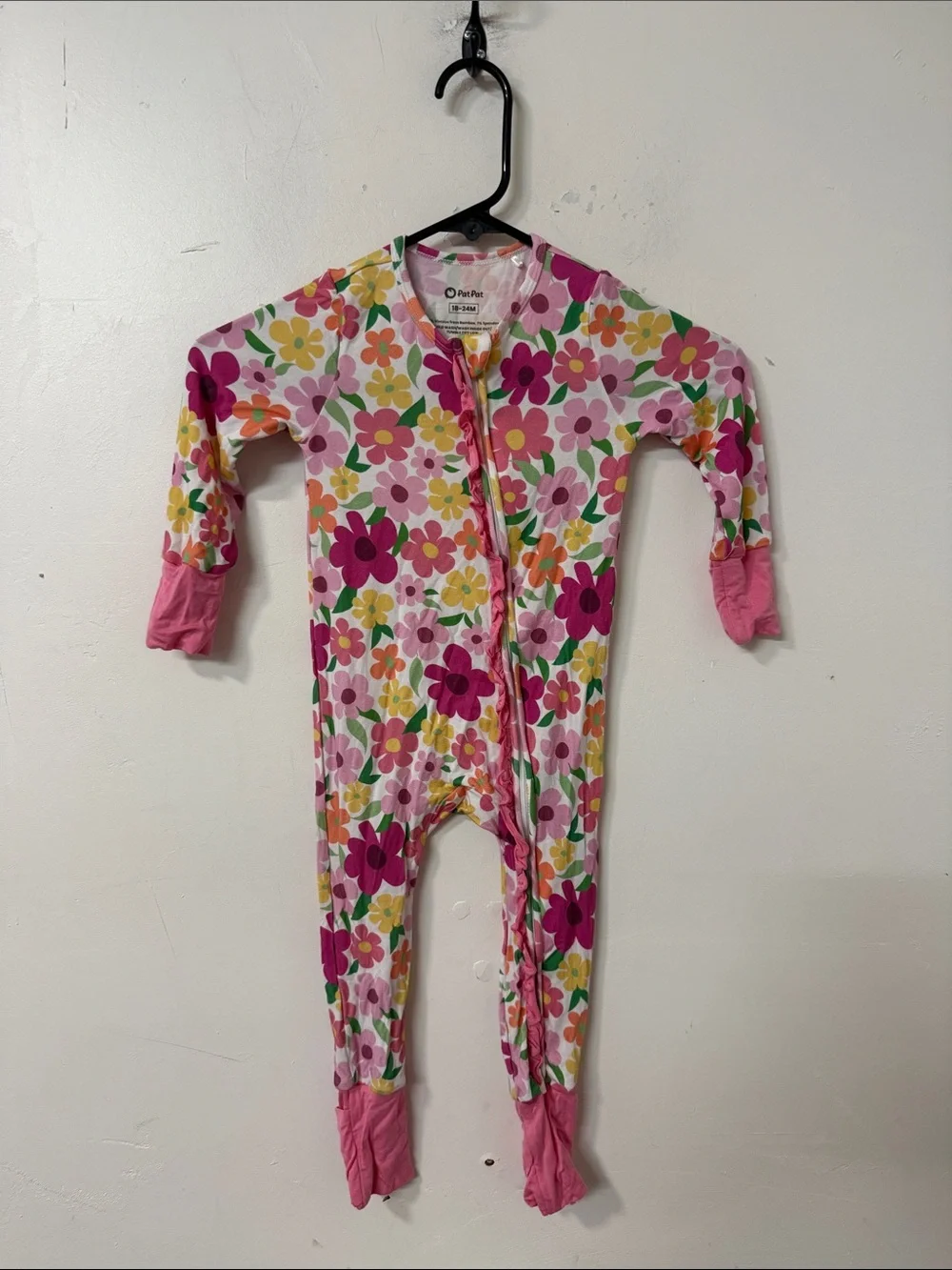 PatPat Pink Floral Zip-Front Baby Footie - Multicolor Flowers